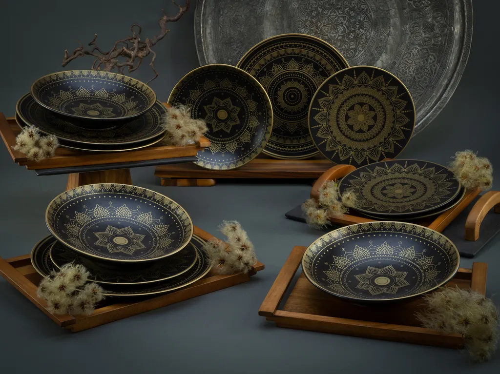 CreaTable 23588 Tafelservice Mandala Für 4 Personen, Steinzeug, Schwarz/gold (1 Set, 12-teilig) 3 CreaTable 23588 Tafelservice Mandala Für 4 Personen, Steinzeug, Schwarz/gold (1 Set, 12-teilig)