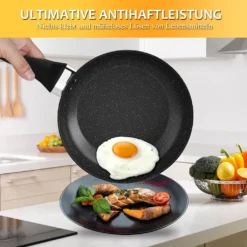 3tlg Pfannenset Mit Antihaftbeschichtung - Kratzfest Mit Isoliertem Griff Induktion 20 +24 +28cm Schwarz -Küchenbedarf Geschäft 07bd2d74b4f5e2832b778fa0b99eeea7