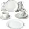 Van Well 18tlg. Kaffee-Service Home Für 6 Personen I 6x Tasse 180ml, 6x Untertasse + 6x Kuchenteller I Porzellan-Geschirr Mit Streifen In Grau, Schwarz & Creme I Kaffeepott, Dessert-Teller -Küchenbedarf Geschäft 0b61d6a9c8160eebb22976d32cd622bc