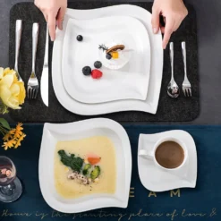 MALACASA, Serie Elvira, 60 Tlg. Cremeweiß Porzellan Geschirrset Kombiservice Tafelservice Mit Tassen, Untertassen, Dessertteller, Suppenteller Und Flachteller Für 12 Person -Küchenbedarf Geschäft 148e42c0e579bddc24e25588afcf53ba