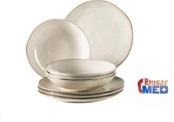 Mäser 931371 Nottingham Vintage Tafel-Service Für 4 Personen Mit Speiseteller Und Suppenteller Im Retro-Look, Steinzeug, Beige, 8-teilig (1 Set) -Küchenbedarf Geschäft 16b895b459f6ee168096a42ea102e503