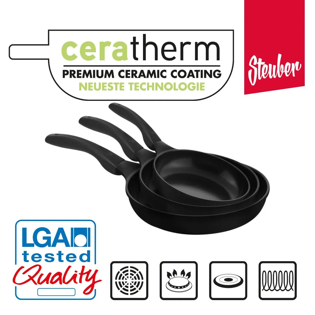 Steuber Aluguss Bratpfannen 3er Set Ceratherm-Premium Beschichtung, Induktion 4 Steuber Aluguss Bratpfannen 3er Set Ceratherm-Premium Beschichtung, Induktion – Bild 2