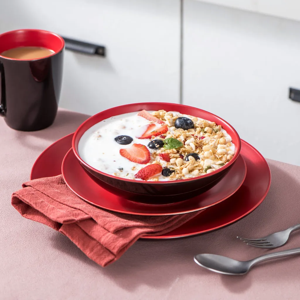 Vancasso Tafelservice Steinzeug, Allegro 16 Teiliges Essgeschirr Kombiservice, Handbemaltes Geschirrset Für 4 Personen, Vintage Rot 8 Vancasso Tafelservice Steinzeug, Allegro 16 Teiliges Essgeschirr Kombiservice, Handbemaltes Geschirrset Für 4 Personen, Vintage Rot – Bild 6