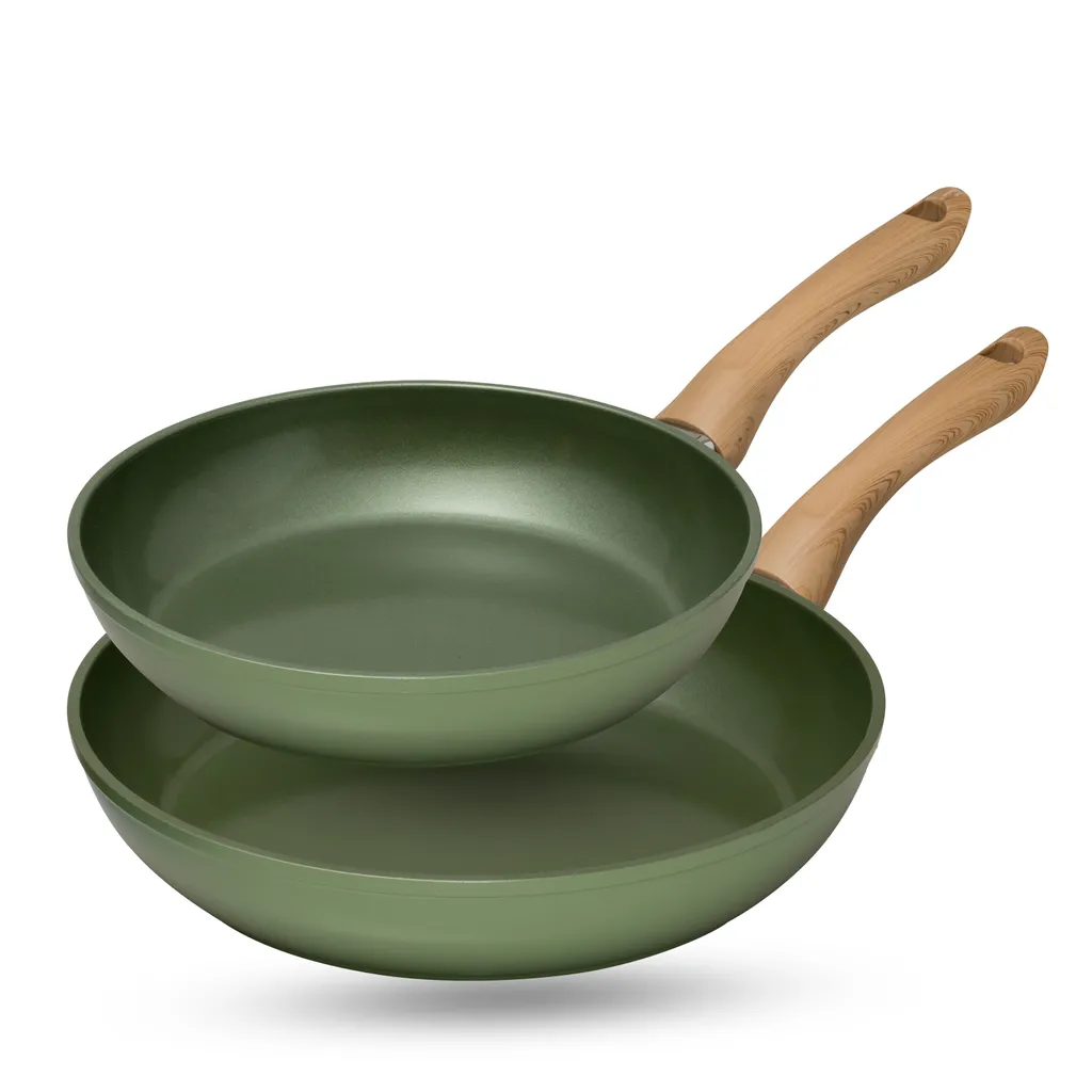 JUST VEGAN Aluminium-Pfannen Set, 2-tlg, Mit Pflanzlicher Keramik-Antihaftbeschichtung Auf Basis Von Avocado-Öl In Grün. 3 JUST VEGAN Aluminium-Pfannen Set, 2-tlg, Mit Pflanzlicher Keramik-Antihaftbeschichtung Auf Basis Von Avocado-Öl In Grün.