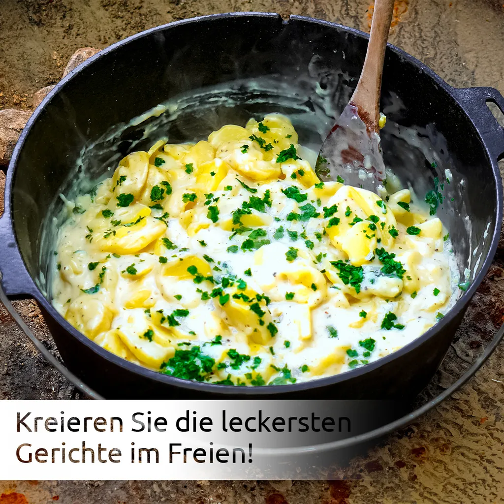 Dutch Oven 9L IRONO - Guseissen Topf - Dutch Oven Set - Feuertopf - 9 Liter - Mit Pfannendeckel, Transport- Und Schutztasche, Deckelheber Und Gebrauchsanweisung 8 Dutch Oven 9L IRONO - Guseissen Topf - Dutch Oven Set - Feuertopf - 9 Liter - Mit Pfannendeckel, Transport- Und Schutztasche, Deckelheber Und Gebrauchsanweisung – Bild 6