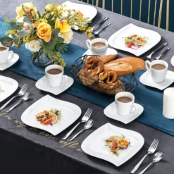 MALACASA, Serie Elvira, 36 Teilig Cremeweiß Porzellan Geschirrset Tafelservice Kaffeeservice Mit Tassen, Untertassen, Dessertteller Für 12 Person -Küchenbedarf Geschäft 24bb276353cbd9b4888d8e3a58af97ee