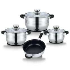 TopfSet Induktion 7-Teilig Edelstahl Alle Herdarten Töpfe Kochtopf Pfannen Set Schwarz