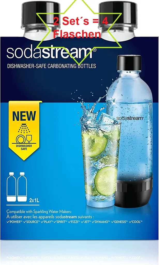 Doppelpack! SodaStream Quadro Pack, Durchsichtig, 4 X 1L Tritan-Flasche - Spülmaschinengeeignet! (BPA Frei) 4 Doppelpack! SodaStream Quadro Pack, Durchsichtig, 4 X 1L Tritan-Flasche - Spülmaschinengeeignet! (BPA Frei) – Bild 2