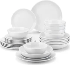 MALACASA Serie AMELIA Kombiservice (24-tlg), Essservice Aus Porzellan, Geschirrset Mit Speiseteller, Dessertteller, Suppenteller Und Schale Für 6 Personen