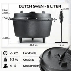 Dutch Oven 9L IRONO - Guseissen Topf - Dutch Oven Set - Feuertopf - 9 Liter - Mit Pfannendeckel, Transport- Und Schutztasche, Deckelheber Und Gebrauchsanweisung 10 Dutch Oven 9L IRONO - Guseissen Topf - Dutch Oven Set - Feuertopf - 9 Liter - Mit Pfannendeckel, Transport- Und Schutztasche, Deckelheber Und Gebrauchsanweisung -Küchenbedarf Geschäft 2ba5850d5e39d83f958373a8970529de