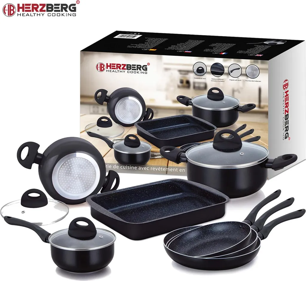 Herzberg HG-5003BK: 8-Teiliges Marmor-Kochgeschirr-Set - Schwarz 13 Herzberg HG-5003BK: 8-Teiliges Marmor-Kochgeschirr-Set - Schwarz – Bild 11