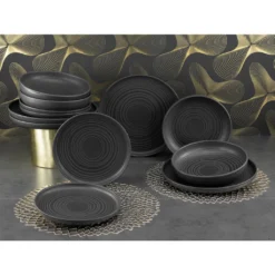 CreaTable 23861 Tafelservice Uno Für 4 Personen, Steinzeug, Schwarz (1 Set, 12-teilig) -Küchenbedarf Geschäft 2e2641337090ce2b1d5ed28444b78752