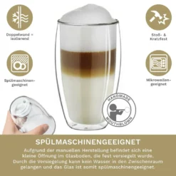 Creano Doppelwandiges Thermoglas 400ml „DG-SH“, Großes Doppelwandglas Aus Borosilikatglas, Doppelwandige Kaffeegläser, Teegläser, Latte Gläser 4er Set -Küchenbedarf Geschäft 2ecdda508f42387e30018273a280ba5e
