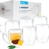 Wessper Doppelwandig Kaffeegläser Mit Henkel, 6 Stück X 350 Ml, Großes Hitzebeständiges Doppelwandglas, Thermogläser, Kaffeegläser Temperaturbeständig Mokkatassen, Teegläser, Latte Machiatto Gläser