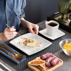 MALACASA, Serie Blance, 36 Tlg. Set Marmor Porzellan Kaffeeservice Geschirrset, Mit 12 Stück Kuchenteller, 12 Stück 180ml Tasse Und 12 Stück Untertasse Für 12 Personen -Küchenbedarf Geschäft 3072804db695e4dab44cb2585c62d2a7