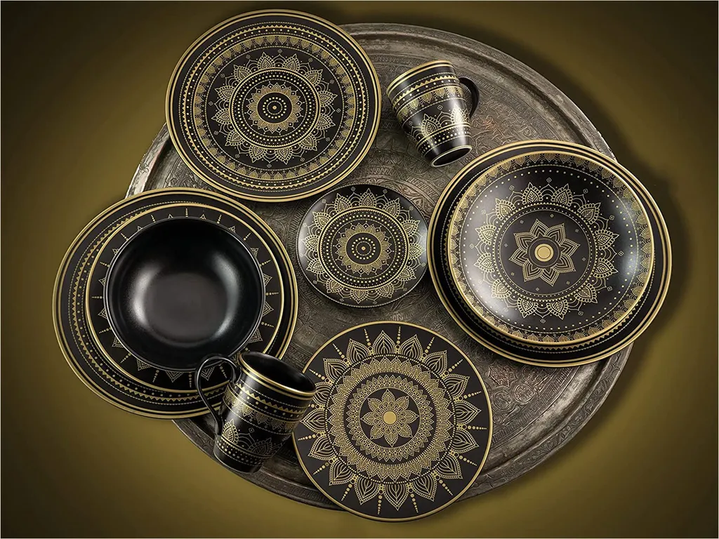 CreaTable 23588 Tafelservice Mandala Für 4 Personen, Steinzeug, Schwarz/gold (1 Set, 12-teilig) 8 CreaTable 23588 Tafelservice Mandala Für 4 Personen, Steinzeug, Schwarz/gold (1 Set, 12-teilig) – Bild 6