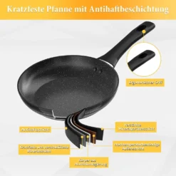 3tlg Pfannenset Mit Antihaftbeschichtung - Kratzfest Mit Isoliertem Griff Induktion 20 +24 +28cm Schwarz -Küchenbedarf Geschäft 334b7379feef24c84f9efab7a092d811