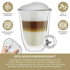Creano Doppelwandige Gläser 250ml „DG-V“, 4er Set, Thermoglas Doppelwandig Aus Borosilikatglas, Kaffeegläser, Teegläser, Latte Gläser, Doppelwandgläser -Küchenbedarf Geschäft 37f499bdcf64c0738dcf48c4bde6db1f 1
