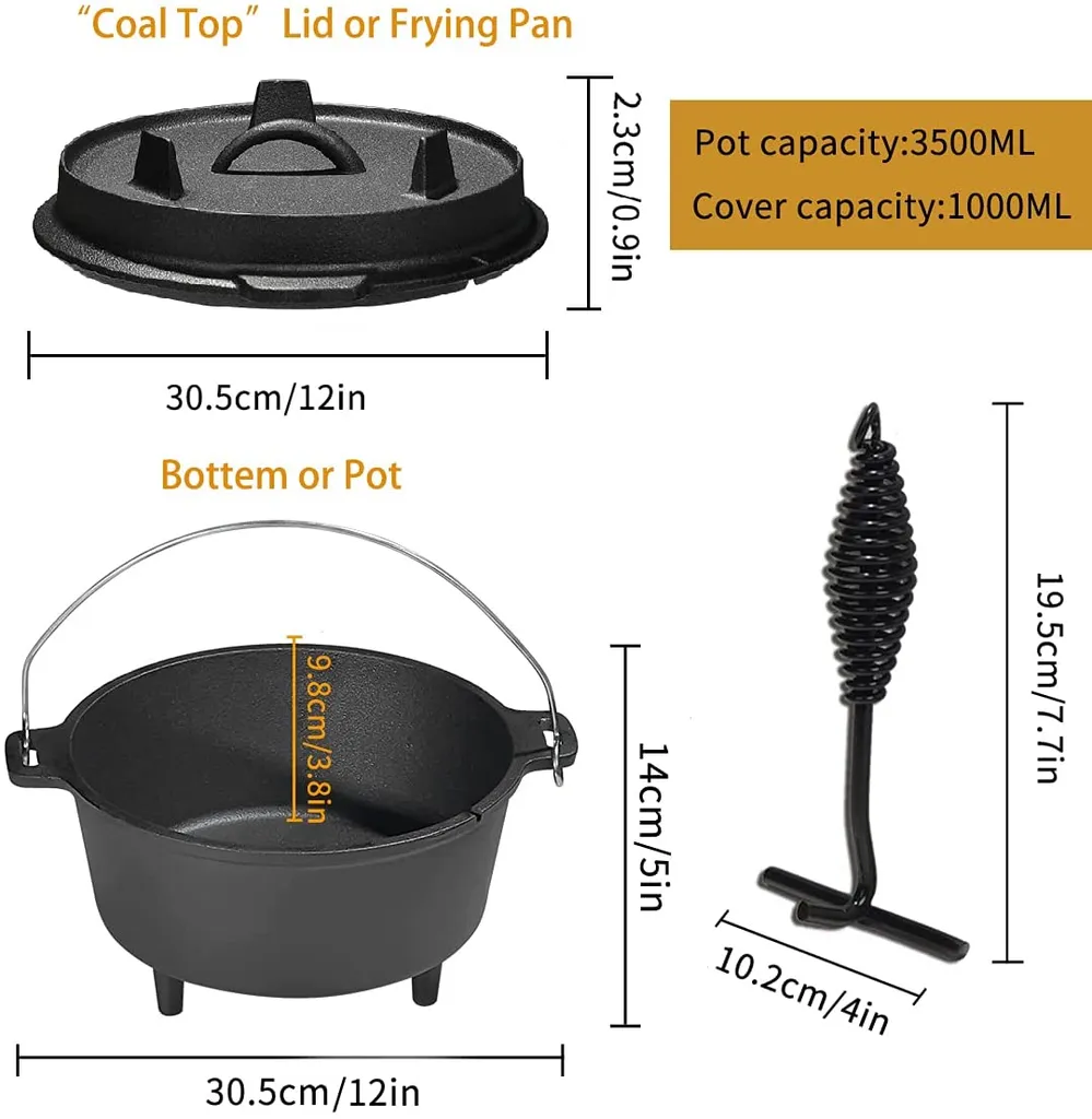 Velaze Topf-Sets, Feuertopf Aus Gusseisen Mit Füßen & Deckel, Topf Mit Henkel, Gusstopf Mit Deckelheber, Bräter Für Camping, Garten, 3.5L/1L 4 Velaze Topf-Sets, Feuertopf Aus Gusseisen Mit Füßen & Deckel, Topf Mit Henkel, Gusstopf Mit Deckelheber, Bräter Für Camping, Garten, 3.5L/1L – Bild 2
