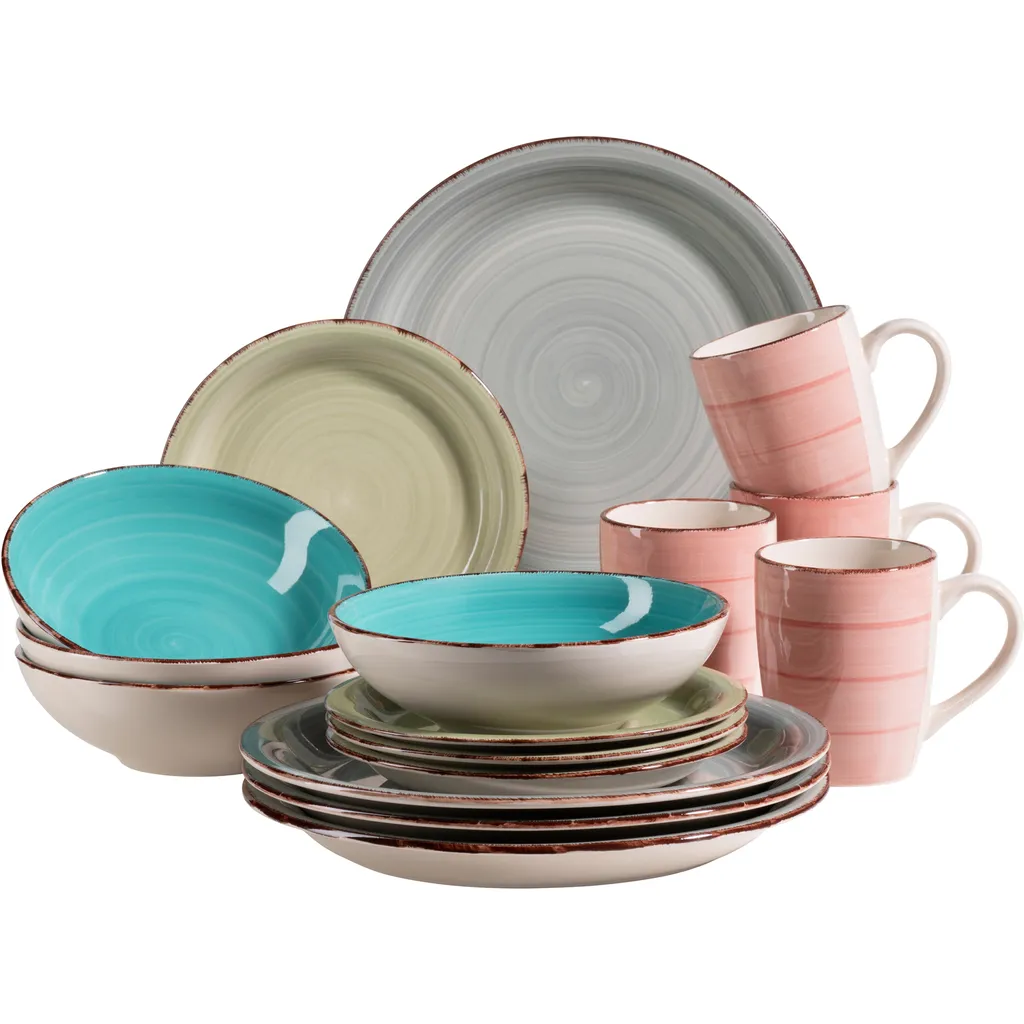 Mäser 931499 Lumaca Vintage Geschirr-Set Für 4 Personen, Handbemaltes Keramik Kombiservice, Steingut, Bunt, 16-teilig (1 Set) 3 Mäser 931499 Lumaca Vintage Geschirr-Set Für 4 Personen, Handbemaltes Keramik Kombiservice, Steingut, Bunt, 16-teilig (1 Set)