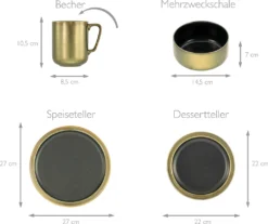 CreaTable 23592 Kombiservice Modern Industrial Für 4 Personen, Steinzeug, Schwarz/gold (1 Set, 16-teilig) -Küchenbedarf Geschäft 46c1de60d245fbc7cd8630a96e1f4066