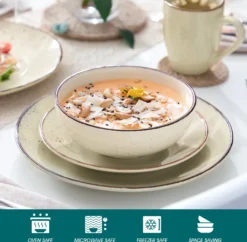 Vancasso Tafelservice Set, Navia Geschirrset Aus Steingut, 16 Teilig Kombiservice, Vintage Aussehen, Natur Design -Küchenbedarf Geschäft 4a1159a107b1cc0e35479932ff32c9da