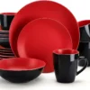 Vancasso Tafelservice Steinzeug, Allegro 16 Teiliges Essgeschirr Kombiservice, Handbemaltes Geschirrset Für 4 Personen, Vintage Rot -Küchenbedarf Geschäft 50cfe67cb84803c3810f3bd124af4be6