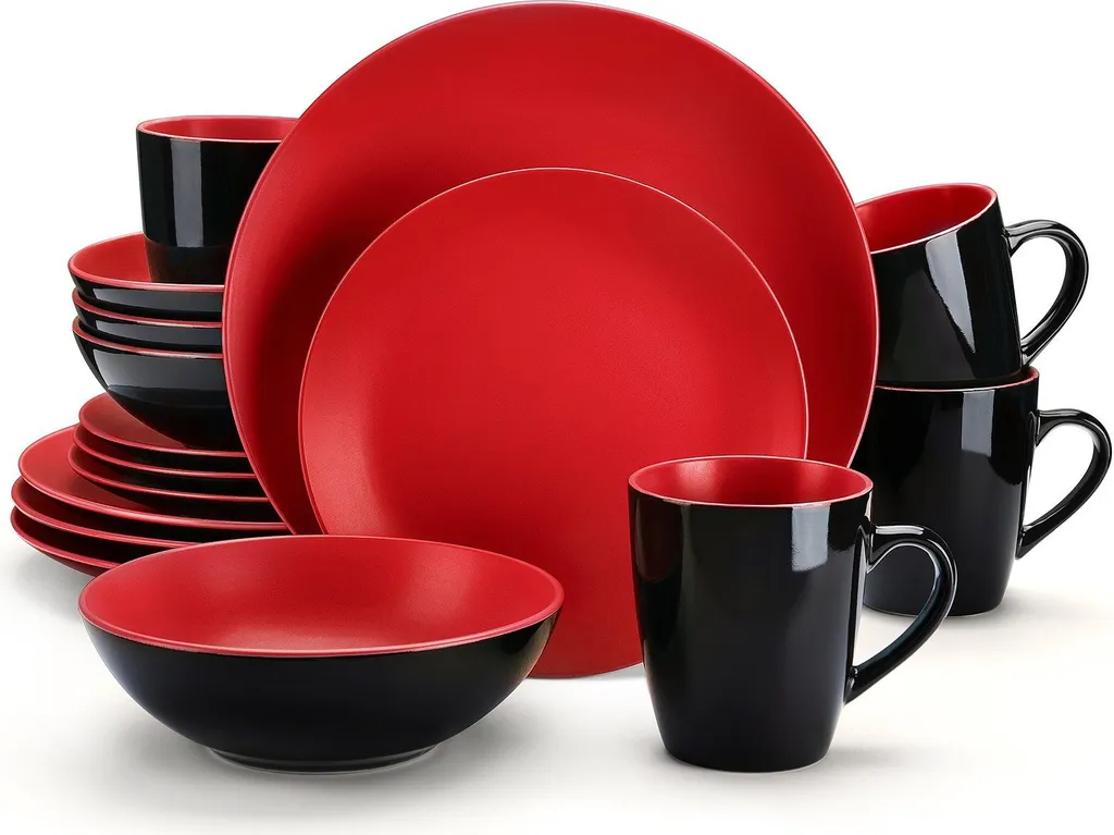 Vancasso Tafelservice Steinzeug, Allegro 16 Teiliges Essgeschirr Kombiservice, Handbemaltes Geschirrset Für 4 Personen, Vintage Rot 3 Vancasso Tafelservice Steinzeug, Allegro 16 Teiliges Essgeschirr Kombiservice, Handbemaltes Geschirrset Für 4 Personen, Vintage Rot