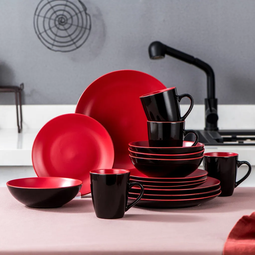 Vancasso Tafelservice Steinzeug, Allegro 16 Teiliges Essgeschirr Kombiservice, Handbemaltes Geschirrset Für 4 Personen, Vintage Rot 9 Vancasso Tafelservice Steinzeug, Allegro 16 Teiliges Essgeschirr Kombiservice, Handbemaltes Geschirrset Für 4 Personen, Vintage Rot – Bild 7