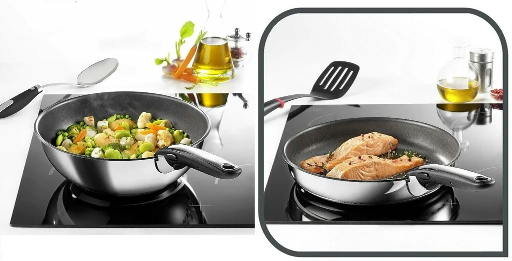 Tefal Pfannenset INGENIO 24/28cm L94092 + 2 X Jamie Oliver Glasdeckel 24/28cm + 2 Griffe + Ingenio Pfannenwender 4 Tefal Pfannenset INGENIO 24/28cm L94092 + 2 X Jamie Oliver Glasdeckel 24/28cm + 2 Griffe + Ingenio Pfannenwender – Bild 2
