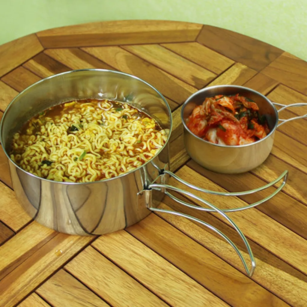 4 Teile / Satz Edelstahl Faltbarer Und Stapelbarer Campingtopf Kompakte Campingpfannen 5 4 Teile / Satz Edelstahl Faltbarer Und Stapelbarer Campingtopf Kompakte Campingpfannen – Bild 3