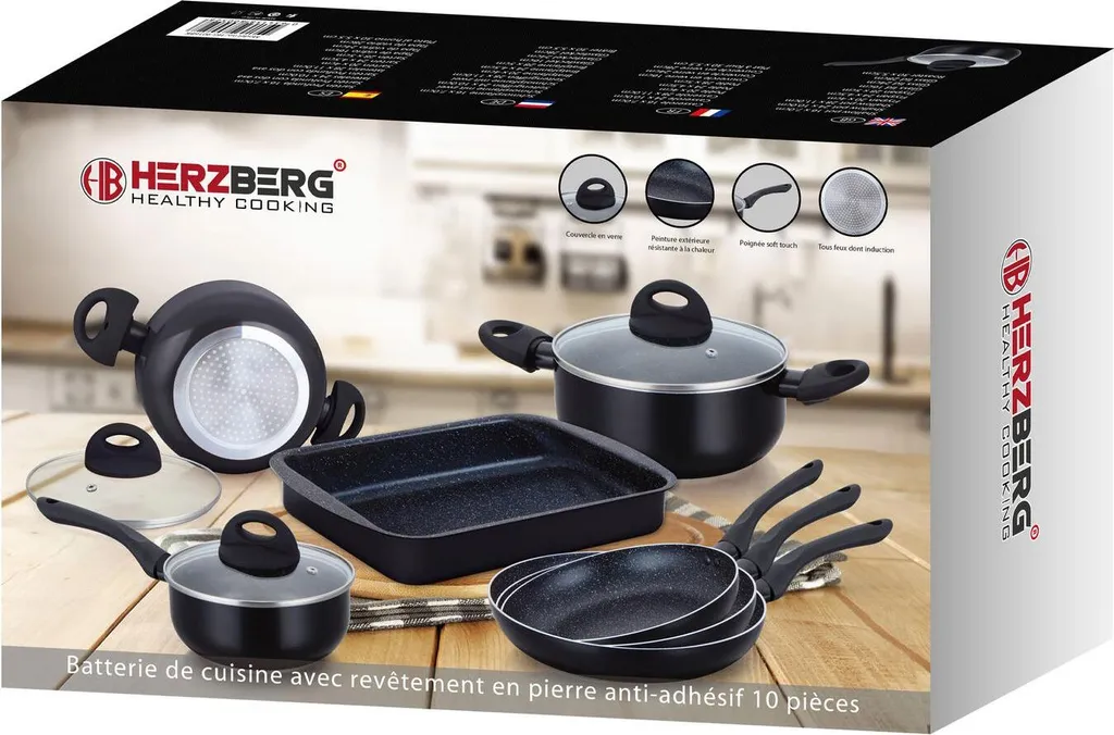 Herzberg HG-5003BK: 8-Teiliges Marmor-Kochgeschirr-Set - Schwarz 16 Herzberg HG-5003BK: 8-Teiliges Marmor-Kochgeschirr-Set - Schwarz – Bild 14