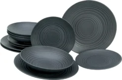 CreaTable 23205 Tafelservice Elements Collection Lava Stone Für 4 Personen, Steinzeug, Schwarz/grau (1 Set, 12-teilig) -Küchenbedarf Geschäft 57463745fc8065b81ee6b78cb1f22737