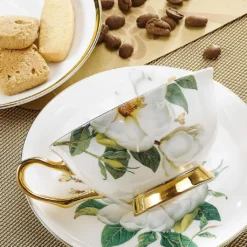 Panbado Floral Kaffeetassen Aus Premium Bone China Porzellan, Beinhaltet 1 Tassen 200 Ml, 1 Untertassen, Und 1 Löffel -Küchenbedarf Geschäft 59ef451ba497f0cde4c106873cdd7da3