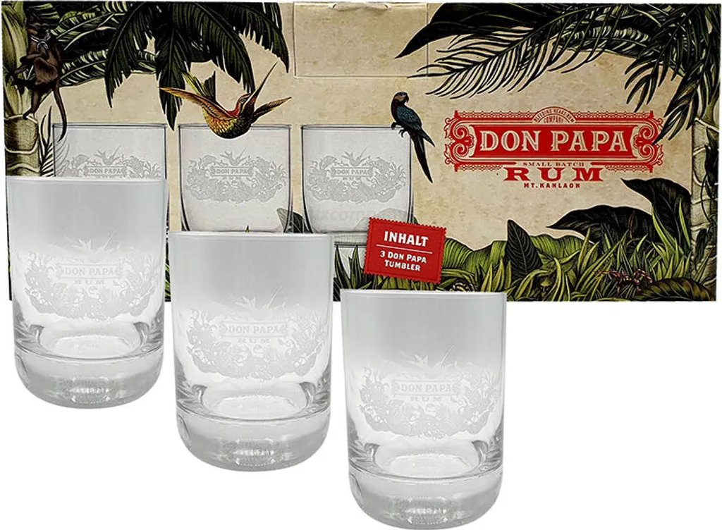 Don Papa Rum Tumbler Glas Gläser Longdrinkglas Mit Verpackung Set - 3 X Gläser 3 Don Papa Rum Tumbler Glas Gläser Longdrinkglas Mit Verpackung Set - 3 X Gläser