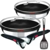 Tefal Pfannenset INGENIO 24/28cm L94092 + 2 X Jamie Oliver Glasdeckel 24/28cm + 2 Griffe + Ingenio Pfannenwender -Küchenbedarf Geschäft 63239a6e28d760485618490e9b3a1a46