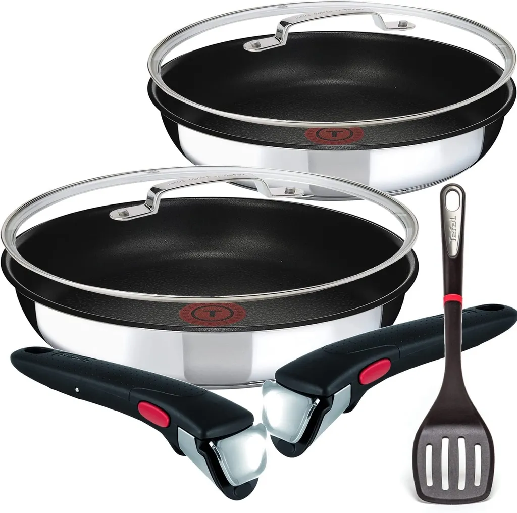 Tefal Pfannenset INGENIO 24/28cm L94092 + 2 X Jamie Oliver Glasdeckel 24/28cm + 2 Griffe + Ingenio Pfannenwender 3 Tefal Pfannenset INGENIO 24/28cm L94092 + 2 X Jamie Oliver Glasdeckel 24/28cm + 2 Griffe + Ingenio Pfannenwender