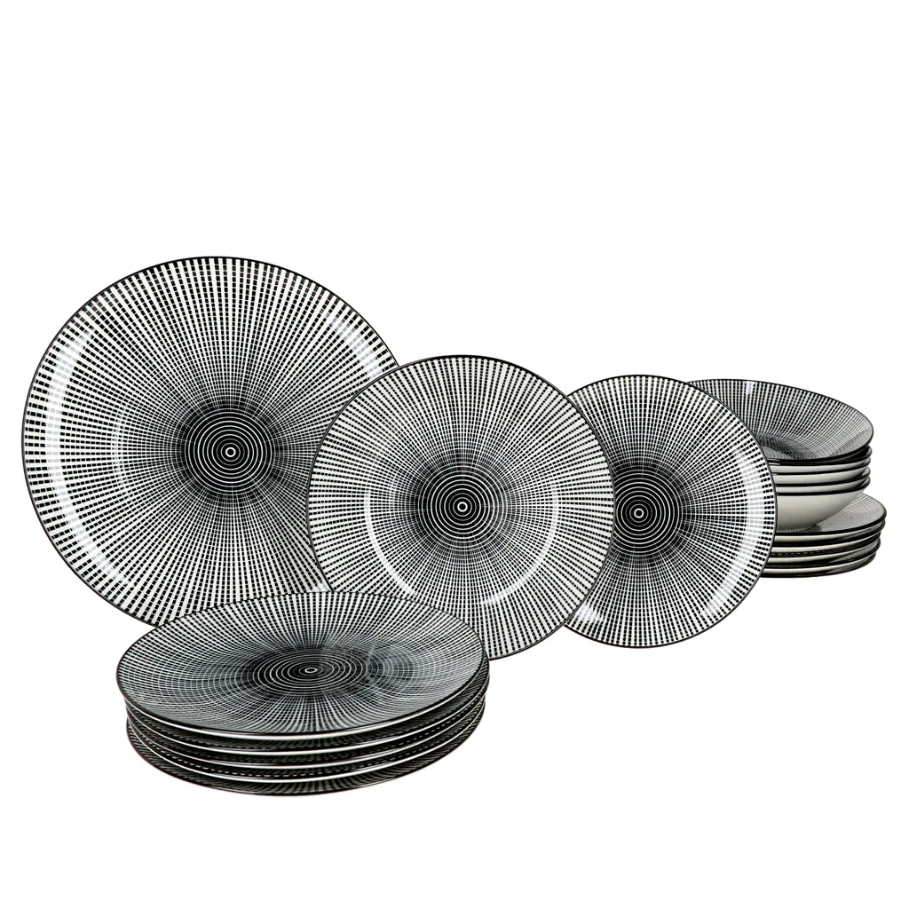 Mambocat Taipei 18-tlg. Teller Set I 6 Personen I Schwarz & Weiß Linien-Muster 3 Mambocat Taipei 18-tlg. Teller Set I 6 Personen I Schwarz & Weiß Linien-Muster