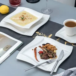 MALACASA, Serie Amparo, Cremeweiß Porzellan Tafelservice 12 Tlg. Set Speiseteller Und Suppenteller Geschirrset Für 6 Personen -Küchenbedarf Geschäft 637584938fbf7fa968d205072c53eb55 1