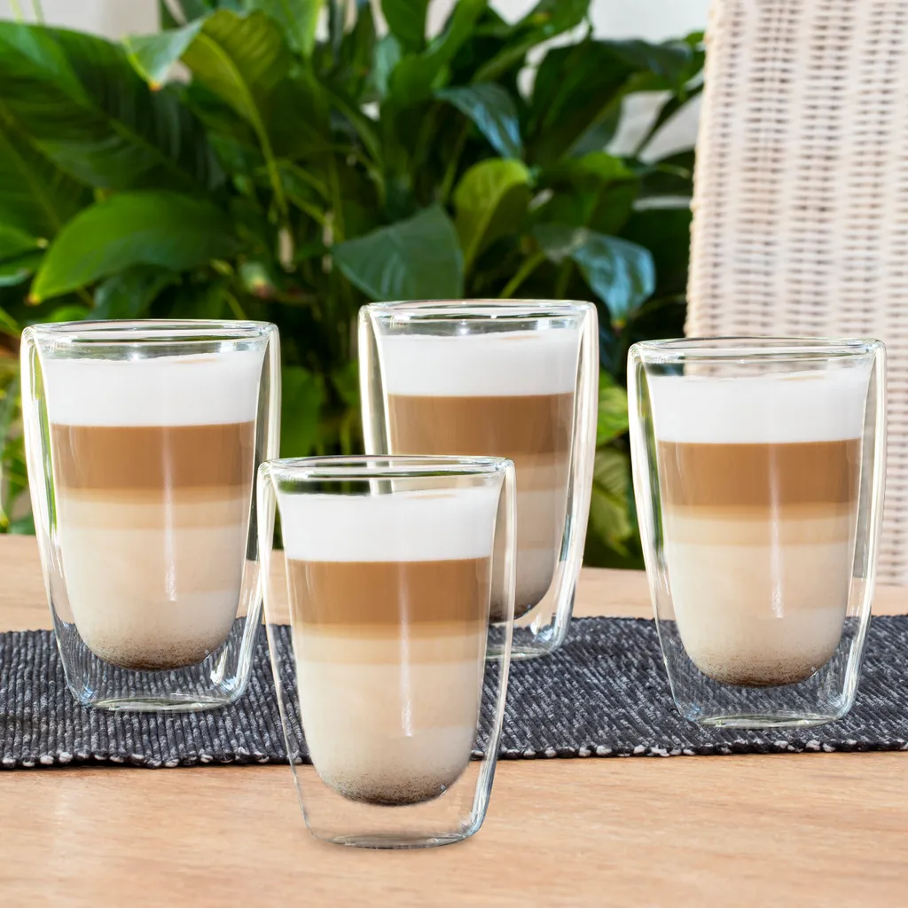 Latte Macchiato-Gläser 400ml Doppelwandig Isolierglas Extra Lang Warmhaltend Maße ≈9 X 14cm (4 Stück) 4 Latte Macchiato-Gläser 400ml Doppelwandig Isolierglas Extra Lang Warmhaltend Maße ≈9 X 14cm (4 Stück) – Bild 2