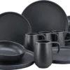 CreaTable 22978 Kombiservice Uno BLACK Für 4 Personen, Steinzeug, Schwarz (1 Set, 16-teilig) -Küchenbedarf Geschäft 749006fa91f7b145ba23f60bf48697bb