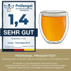 Creano Doppelwandige Gläser 400ml „DG-Bauchig“, 4er Set, Großes Thermoglas Doppelwandig Aus Borosilikatglas, Kaffeegläser, Teegläser, Latte Gläser, Doppelwandgläser -Küchenbedarf Geschäft 74dd3c40097948cdd458babf89896ccd