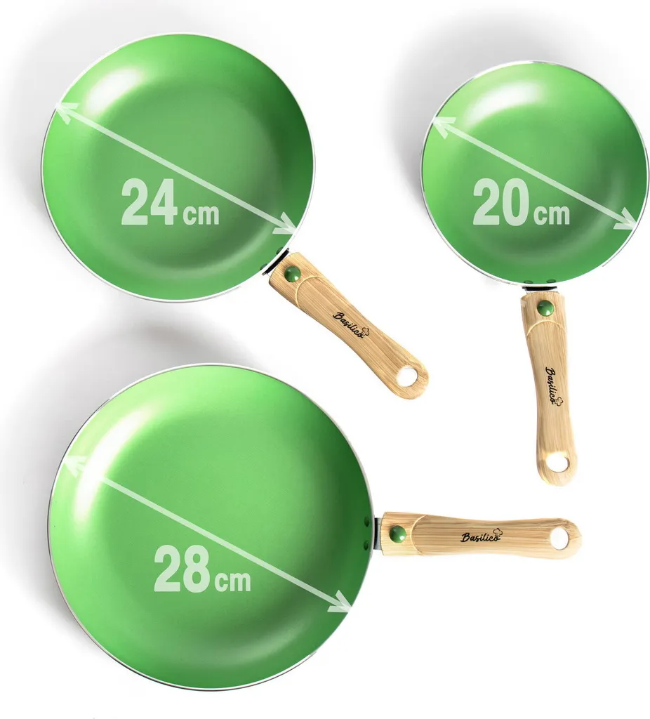 3tlg. Pfannen Set Grün Bratpfannen Ø20/24/28cm Antihaft Griffe Abnehmbar Elektro 5 3tlg. Pfannen Set Grün Bratpfannen Ø20/24/28cm Antihaft Griffe Abnehmbar Elektro – Bild 3