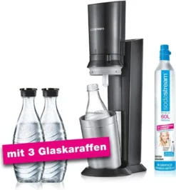 SodaStream Crystal 2.0 Vorteilspack Wassersprudler, Titan, Mit 3 Karaffen