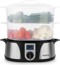 H.Koenig Elektro-Dampfgarer Ohne BPA 12 Liter, 3 Herausnehmbare Behälter, 1000 W, Timer Bis Zu 60 Minuten VAP12, Kunststoff, Metall, Single -Küchenbedarf Geschäft 83750dcdcd3fbaf0d8ec36e5e07aa8eb
