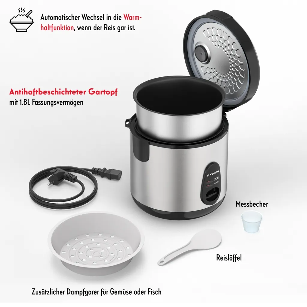 THOMSON THRC918X - Reiskocher - Silber/schwarz 8 THOMSON THRC918X - Reiskocher - Silber/schwarz – Bild 6