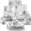 MALACASA, Serie Blance, Kombiservice 30 Tlg. Marmor Porzellan Geschirrset Eckig Tafelservice Mit 180 Ml Kaffeetassen, Untertassen, Dessertteller, Tiefteller Und Flachteller -Küchenbedarf Geschäft 85803b098a3e7f6224d3fb59e702f1ad