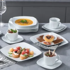 Malacasa Serie Julia, Tafelservice 60-teilig Kombiservice Porzellan Geschirrset Mit Kaffeetassen, Unterteller, Kuchenteller, Suppenteller Und Flachteller, Kaffeeservice Für 12 Personen -Küchenbedarf Geschäft 86f8b44fac377d928ffe02b04a318203