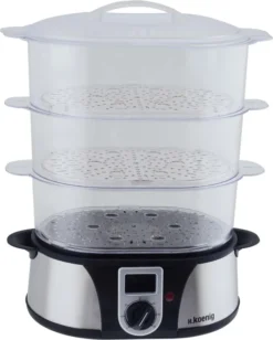 H.Koenig Elektro-Dampfgarer Ohne BPA 12 Liter, 3 Herausnehmbare Behälter, 1000 W, Timer Bis Zu 60 Minuten VAP12, Kunststoff, Metall, Single -Küchenbedarf Geschäft 8872d21d9d41e4273b53aaa203b48a8e