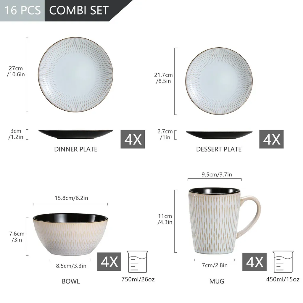 Kombiservice Steinzeug, Vancasso PLUVO Tafelservice, 16-teiliges Ess Geschirrset Mit Je 4 Speisetellern, Kuchentellern, Schalen Und Tassen Für 4 Personen 4 Kombiservice Steinzeug, Vancasso PLUVO Tafelservice, 16-teiliges Ess Geschirrset Mit Je 4 Speisetellern, Kuchentellern, Schalen Und Tassen Für 4 Personen – Bild 2